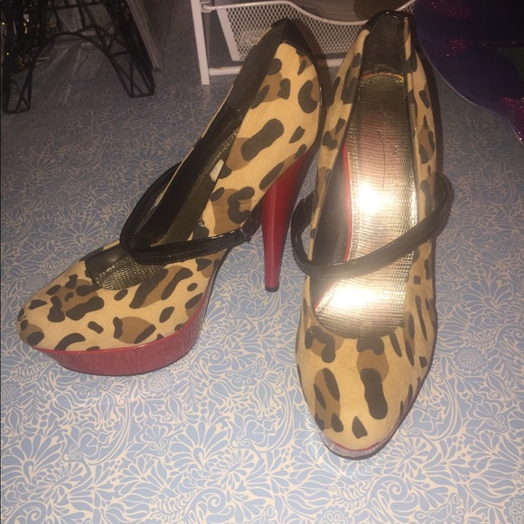 Shoes - Leopard print color block platform pumps